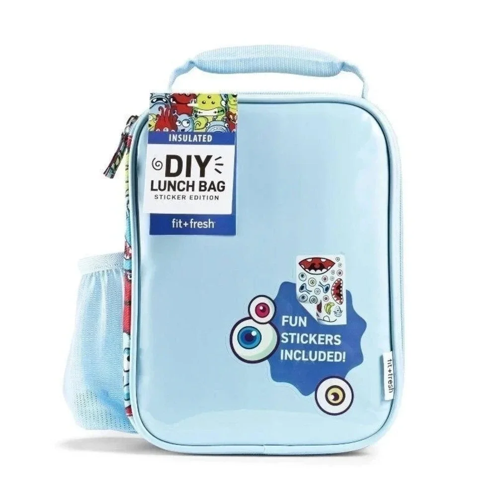 Fit & Fresh DIY Kid's Lunch Bag with Carrier Handle and Monster Mash Stickers